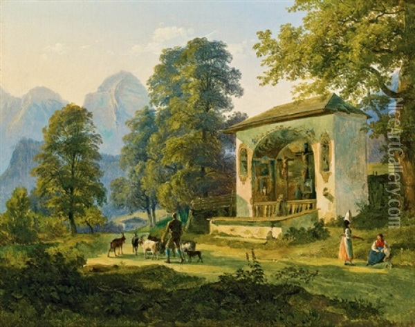 Waldkapelle Bei Berchtesgaden Oil Painting - Joseph Hoeger