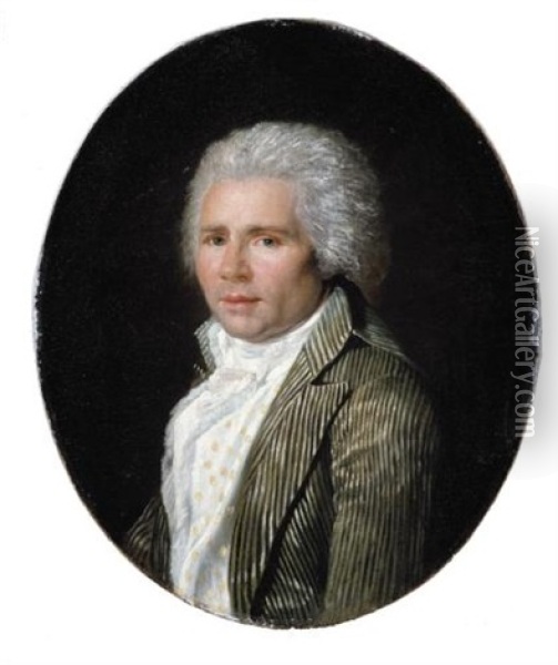 Portrait Of Joachim De La Voiepierre, Bust Length, Wearing A White Shirt And Striped Jacket Oil Painting - Jacques Philippe Caresme