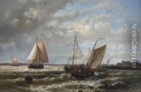 Sailing On Choppy Waters Oil Painting - Abraham Hulk Jun.