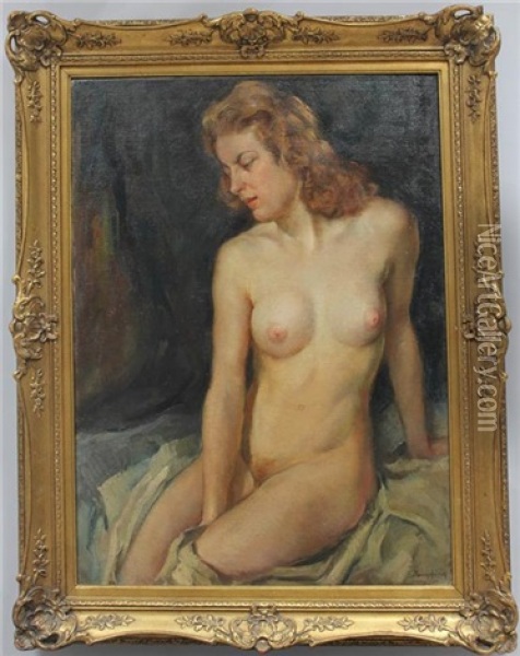 Sitzender, Weiblicher Akt Oil Painting - Wilhelm Hempfing