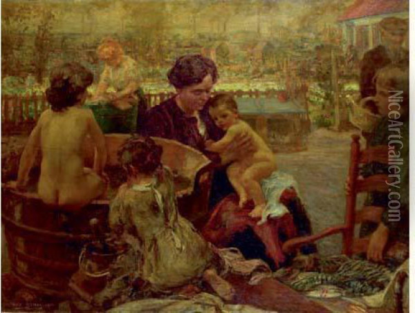 L'heure Du Bain Oil Painting - Gustave Grau