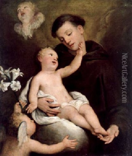 Der Heilige Antonius Mit Den Jesusknaben Oil Painting - Gregorio Lazzarini