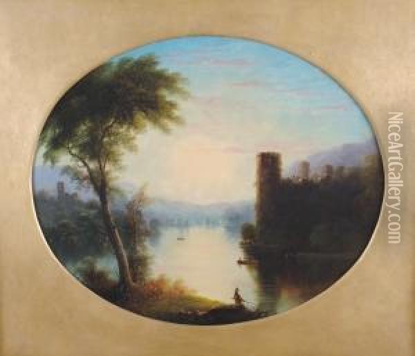 A Pair Of Classical Landscapes With Mountains Oil Painting - Edmund C. Coates