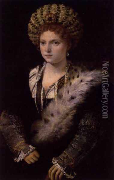 Isabella d'Este, Duchess of Mantua Oil Painting - Tiziano Vecellio (Titian)