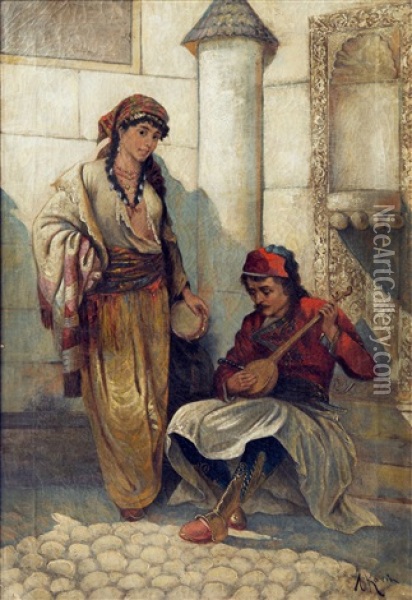 The Street Musicians Oil Painting - Aleksei Mikhailovich Korin
