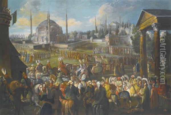 A Procession In Constantinople Oil Painting - Jean-Baptiste Vanmour