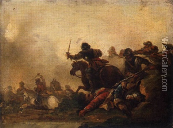 An Artillery Assault On A Cavalry Charge Oil Painting - Francesco Giuseppe Casanova