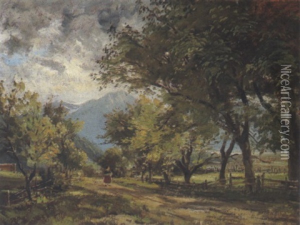 Landschaft Mit Spaziergeherin Oil Painting - Joseph Hahn