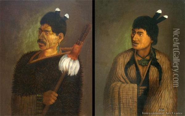 Maori Chief & Chieftainess Oil Painting - Joseph Gaut