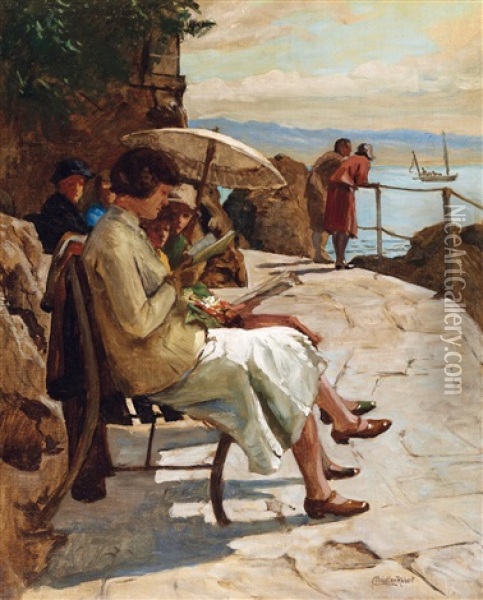 Abbazia (at Croatian Seashore) Oil Painting - Robert Nadler