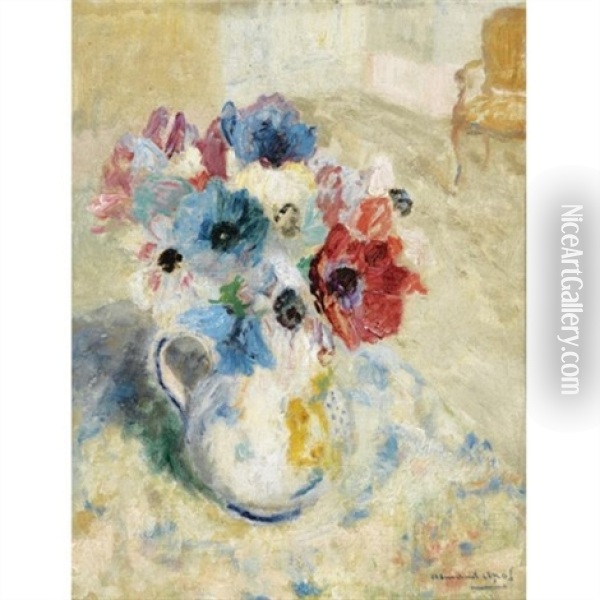 A Flower Still Life With Anemones Oil Painting - Armand Adrien Marie Apol