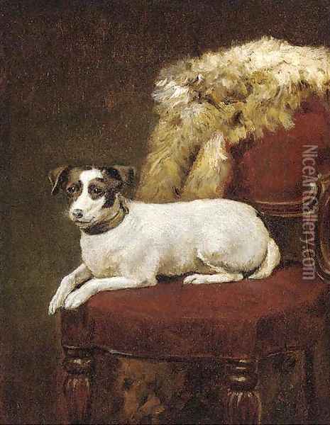 A Jack Russell on a chair Oil Painting - English School