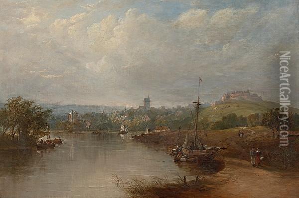 The Landing Place Stirling With The Ochilhills In The Background Oil Painting - Henry G. Duguid
