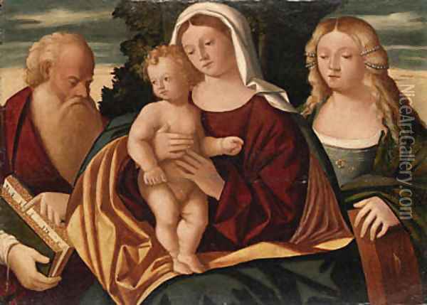 The Madonna and Child with Saints Jerome and Catherine Oil Painting - Francesco Rizzo Da Santa Croce