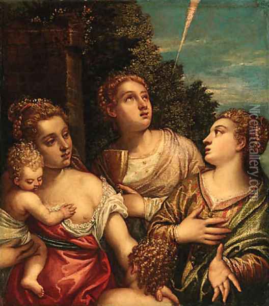 Allegory of the theological virtues Faith, Hope and Charity Oil Painting - Benedetto Caliari