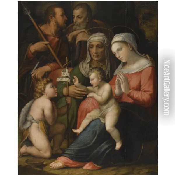 The Holy Family With Saint Anne And The Infant Saint John The Baptist Oil Painting - Giovanni Battista Ramenghi