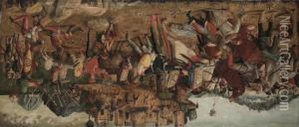 A Cavalry Skirmish Between Christians And Turks Oil Painting - Michele Da Verona