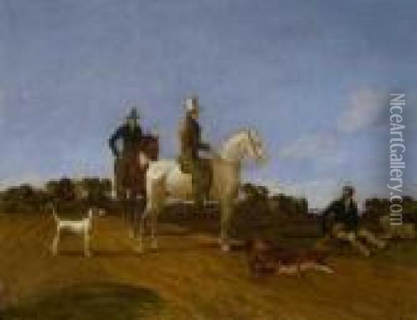Zwei Reiter Und Bei Der Strecke Sitzender Jager. Oil Painting - Wilhelm Alexander W. Von Kobell