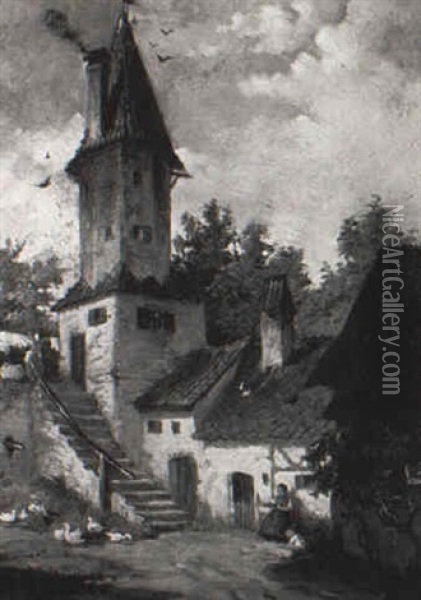 Dorfschene, Hochstadt Oil Painting - Sigmund Eggert