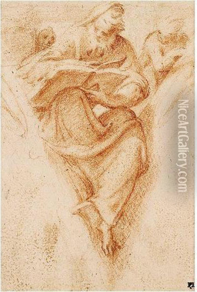 Study Of A Prophet With Putti In A Pendentive Oil Painting - Camillo Boccaccino