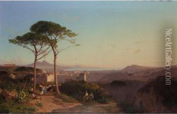 View Over The Bay Of Naples Towards Vesuvius Oil Painting - Alessandro la Volpe