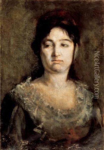 Woman In Lace Dress Oil Painting - Jeno Gyarfas