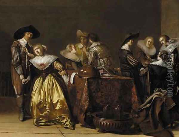 Elegant company in an interior Oil Painting - Pieter Codde