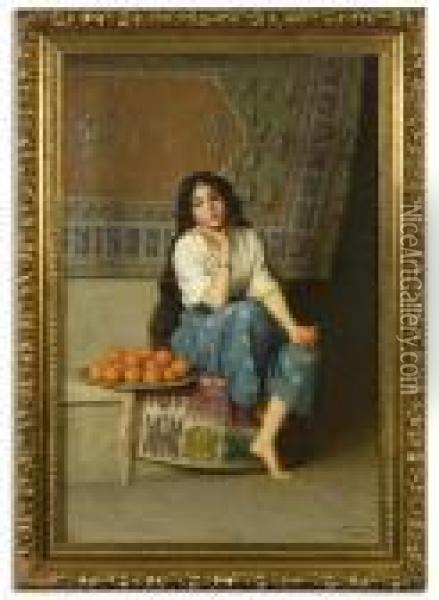 The Orange Seller Oil Painting - Enrique Serra y Auque