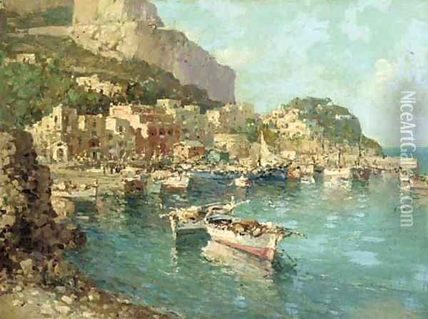 A fishing village on the Amalfi coast Oil Painting - Italian School