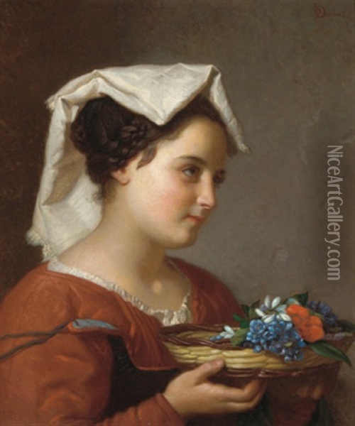 Italienisches Bauernmadchen Mit Blumen Oil Painting - Otto Donner von Richter