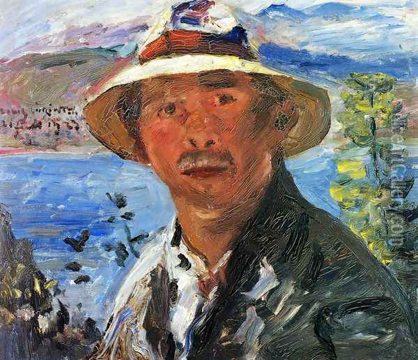 Self Portrait with Straw Hat Oil Painting - Lovis (Franz Heinrich Louis) Corinth