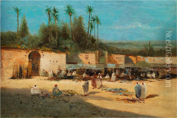 Orientalische Marktszene In Einer Oasenstadt Oil Painting - Hermann David Salomon Corrodi