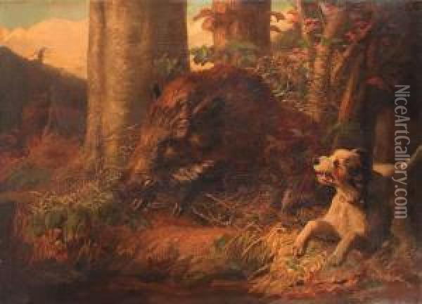 The Boarhunt Oil Painting - Louis Benoit Antoine Tuerlincks