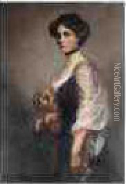 Portrait Of A Lady And Pet Dog Oil Painting - Richard Creed Weatherby