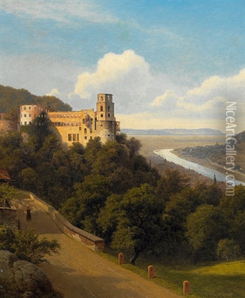 Blick Von Der Hohe Auf Schloss Und Stadt Heidelberg Mit Neckartal Oil Painting - Georg Emil Libert