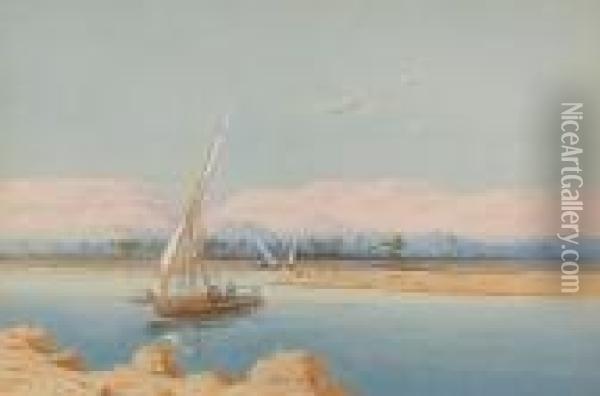 Vessels On The Nile Oil Painting - Augustus Osborne Lamplough