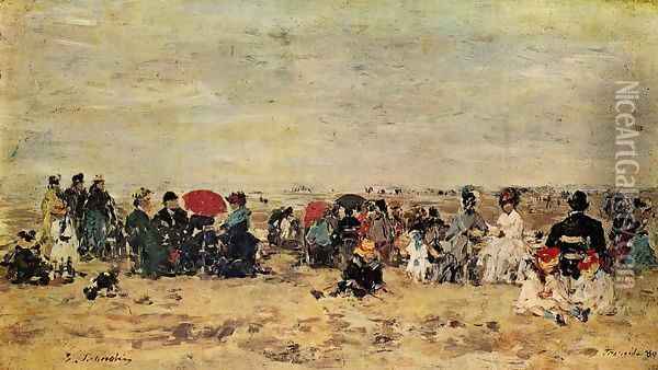 The Beach at Trouville 1880 Oil Painting - Eugene Boudin