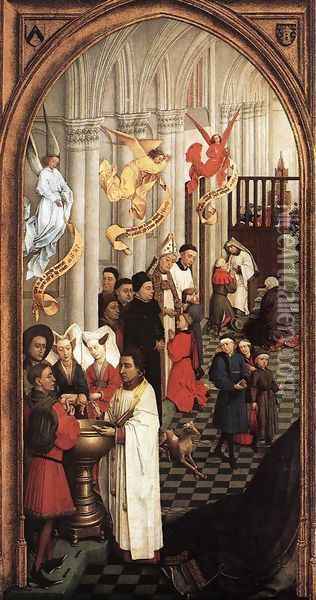 Seven Sacraments Altarpiece: left wing Oil Painting - Rogier van der Weyden