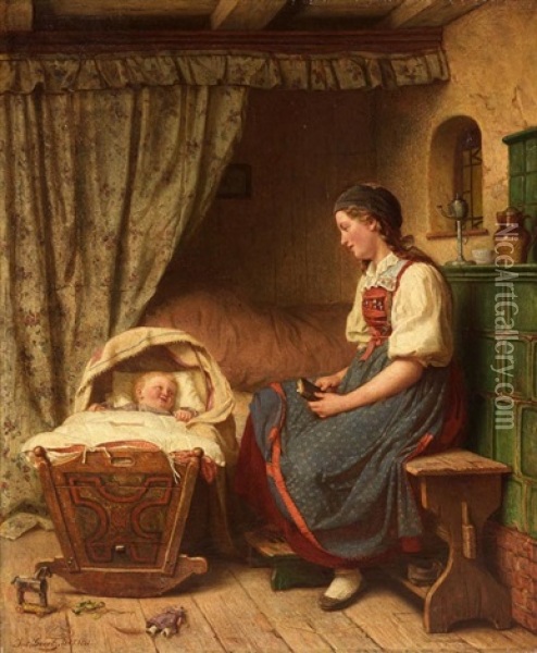 Die Junge Mutter Oil Painting - Julius Geertz