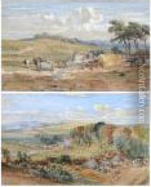 An Extensive Rural Landscape, 
Together With Another Of Travellers In A Country Landscape, A Pair Oil Painting - William Leighton Leitch
