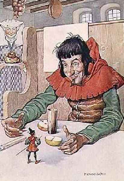 They Gave Him Plenty of Food But He Never Grew Bigger, illustration to Tom Thumb, from The Worlds Fairy Tale Book, pub. by G. Harrap & Co. Ltd, London Oil Painting - Monro Scott Orr