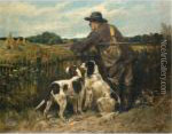 The Days Bag, The Forester And His Dogs Oil Painting - John Emms