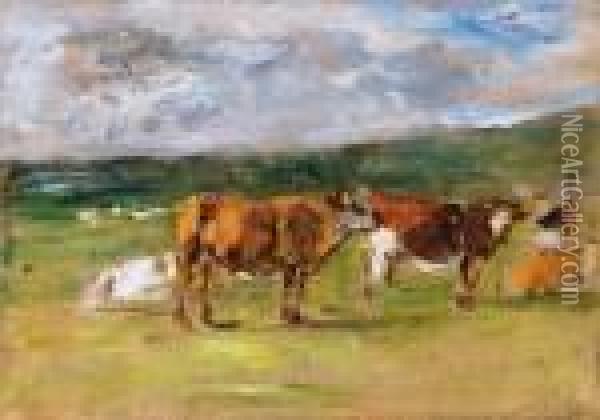 Les Vaches Dans La Prairie Oil Painting - Eugene Boudin