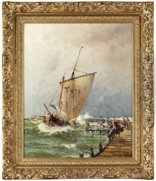 Franskt Fiskefartyg I Hart Vader Oil Painting - Af Herman Sillen