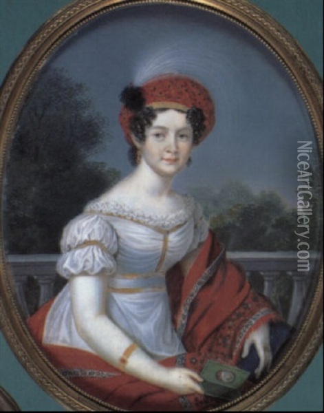 An Extremely Fine Portrait Of Catherine Paulovna, Grand     Duchess Of Russia, Queen Of Wiirttemberg (1788-1819), Oil Painting - Friedrich Fleischmann