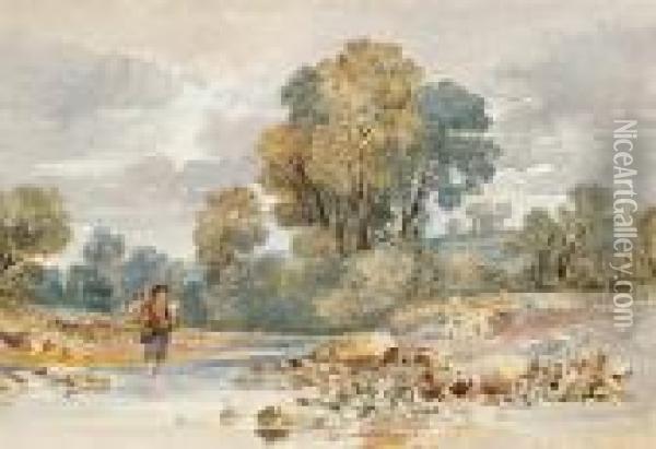 Wading Across A River Oil Painting - George Arthur Fripp