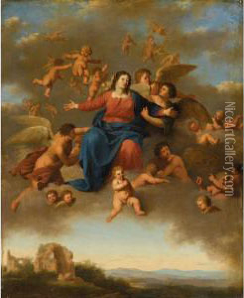 The Assumption Of The Virgin Oil Painting - Cornelis Van Poelenburch