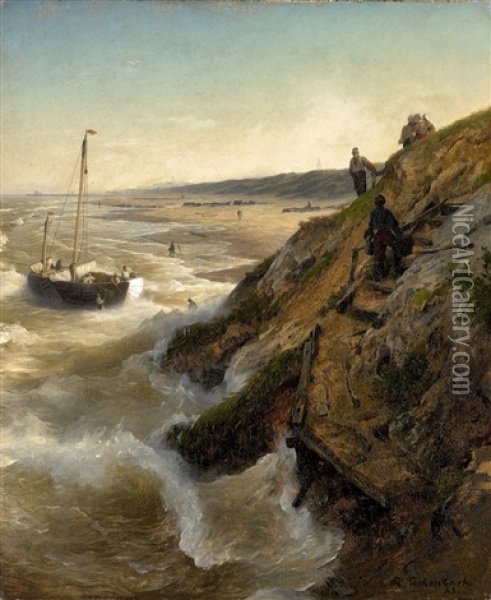 A Dutch Coastal Landscape Oil Painting - Andreas Achenbach