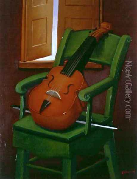 Violin On A Chair Oil Painting - Fernando Botero