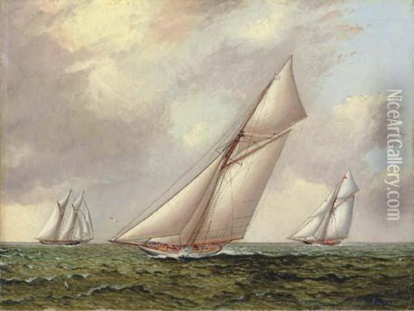 Vigilant Vs. Valkyrie Ii In The 1895 America's Cup Oil Painting - James E. Buttersworth